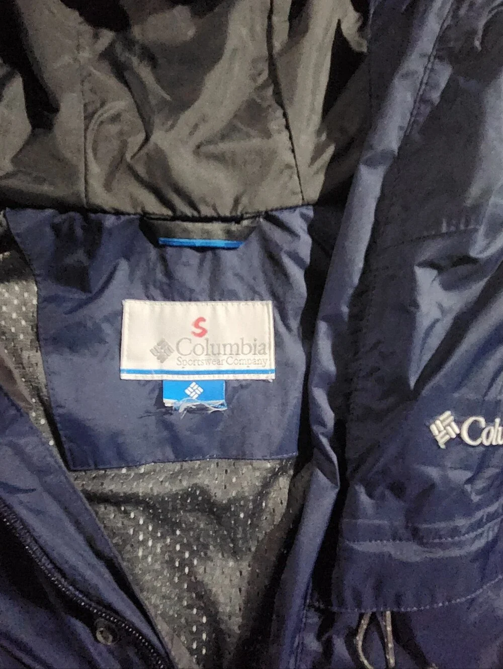 Columbia Navy and Gray Adult Hooded Raincoat Size Small